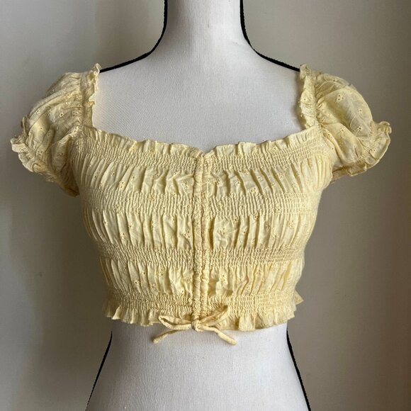 Princess Polly Elmera Top Lemon Yellow Embroidery Crop Top Size 2 - Picture 3 of 8